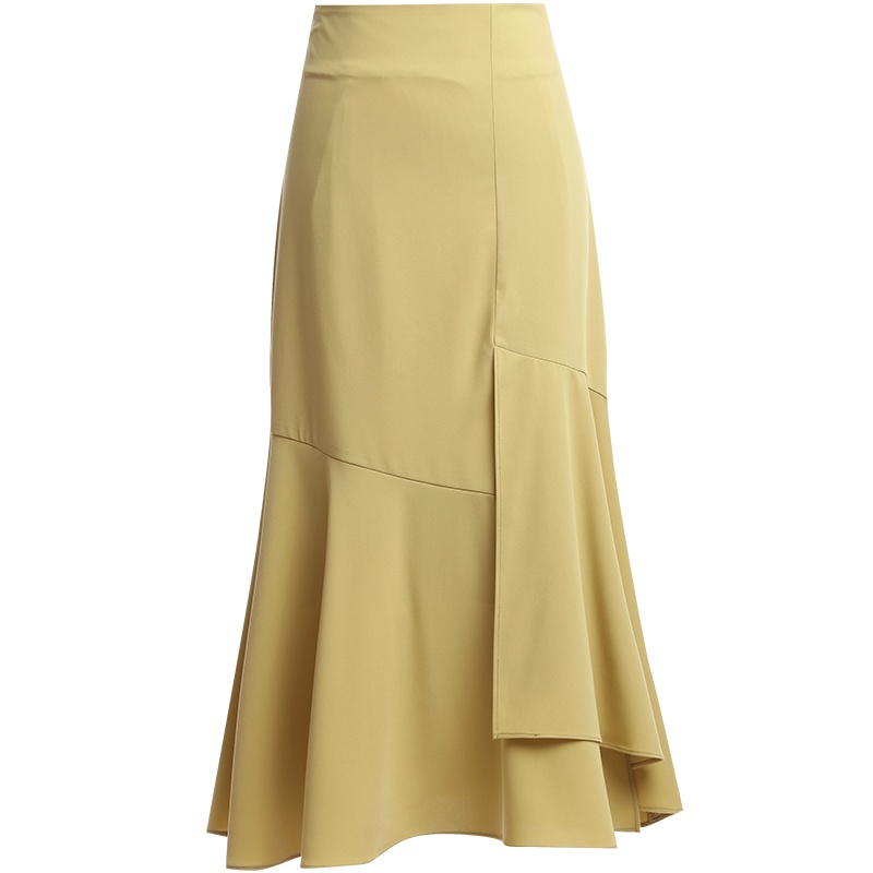 欧昵雪夏季不对称不规则荷叶边鱼尾半身裙女高腰包臀中裙