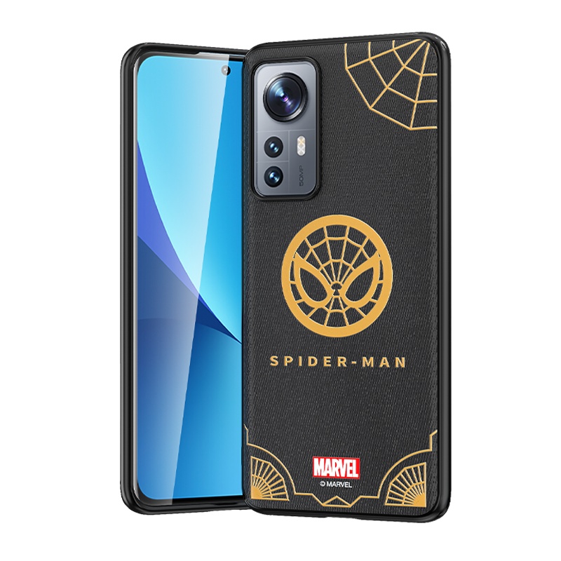 ESCASE 小米12系列手机壳12X蜘蛛侠精美布艺手机保护壳漫威英雄硅胶全包磨砂软壳防摔抗黄变黑色商务适用