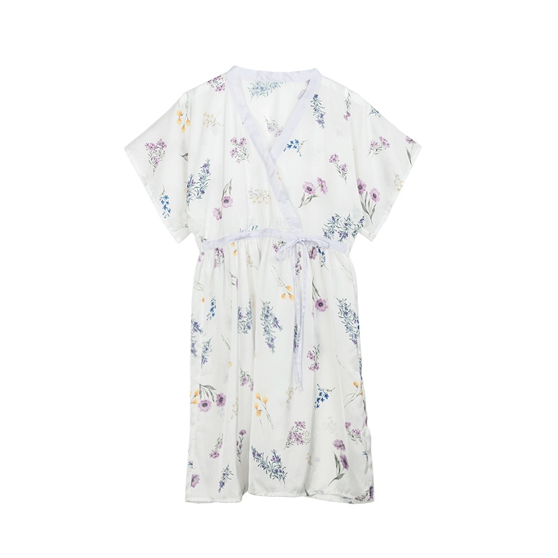 阪织屋睡裙婴儿绸薰衣草女士五分袖冰丝春夏连衣裙