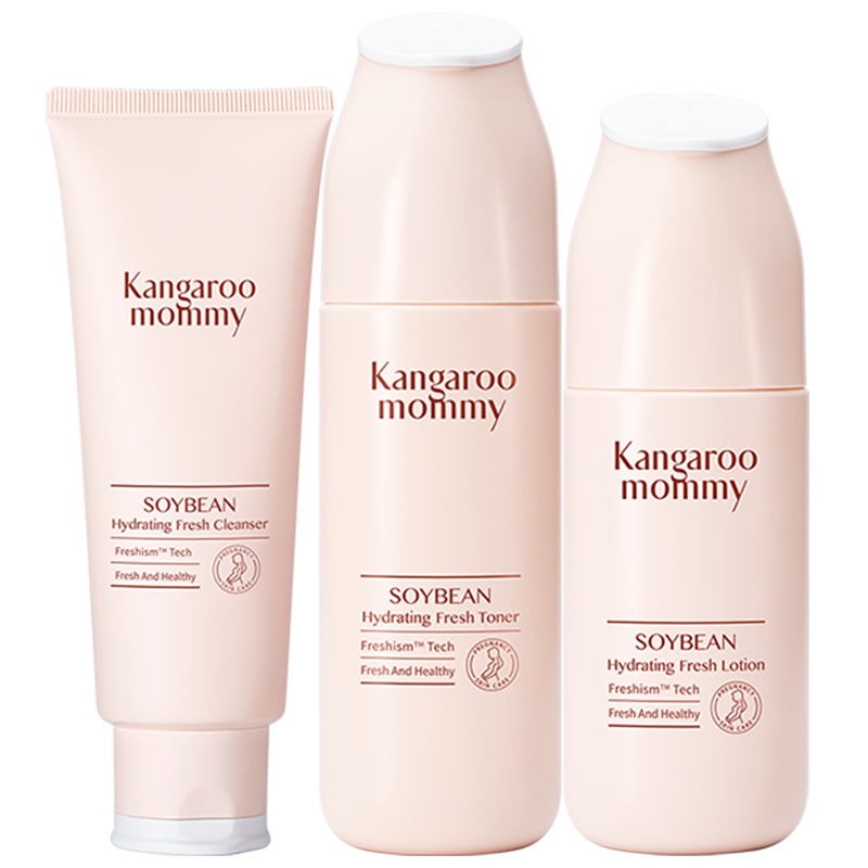 袋鼠妈妈 kangaroomommy 孕妇护肤品套装孕妇化妆品天然补水滋养豆乳护肤品3件套