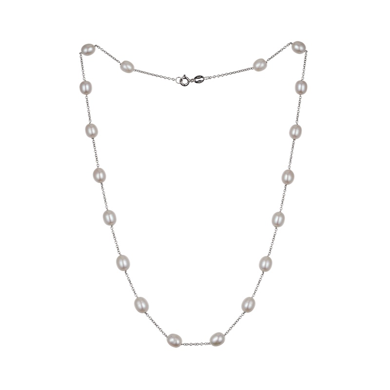 京润珍珠 可馨 S925银淡水珍珠满天星项链 6-7mm米形送女友 银泰同款