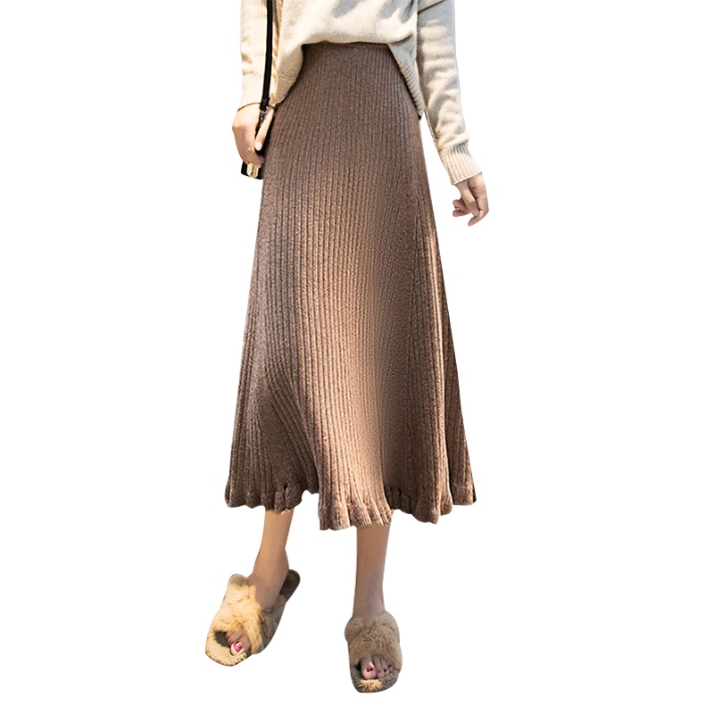 丝柏舍2019秋装纯色简约高腰中长款A字针织半身裙女S93T4056B