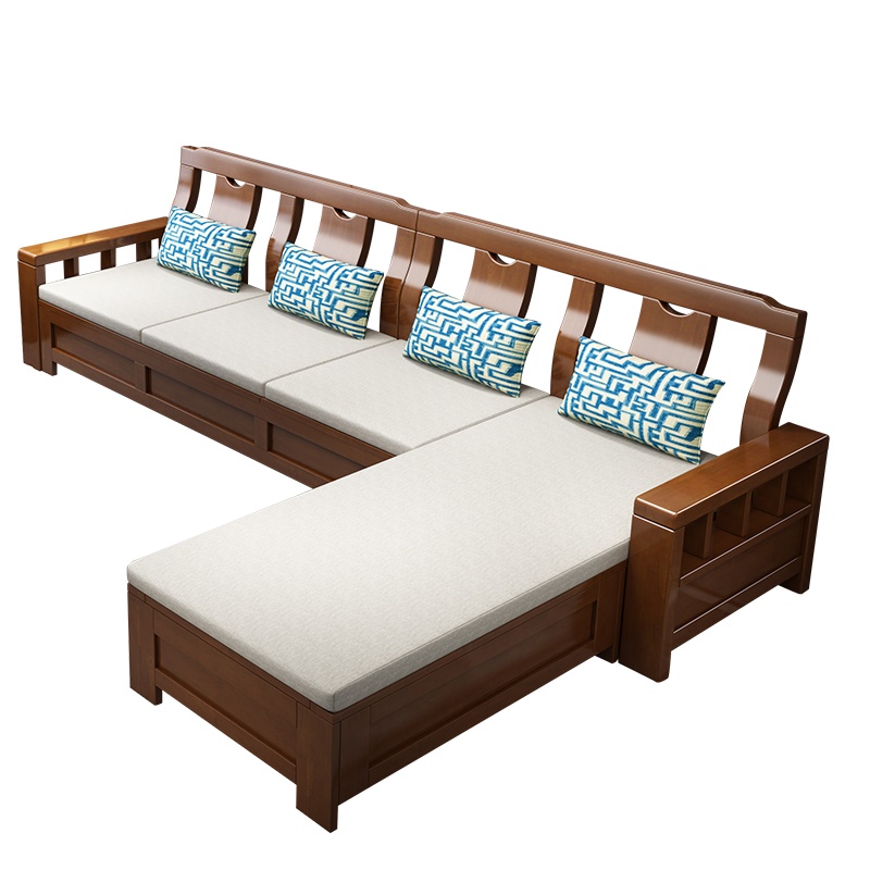 德致新中式实木沙发带储物冬夏两用简约大小户型转角木客厅木沙发