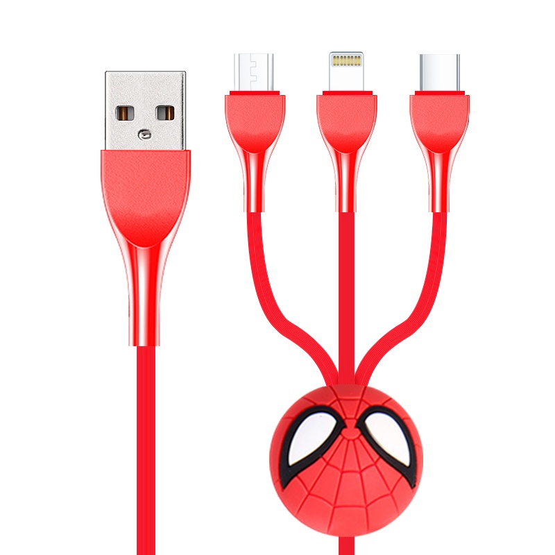 漫威造型三合一数据线MV-230苹果充电线iphone手机安卓Type-C卡通造型ipad平板电脑适用一拖三USB连接线
