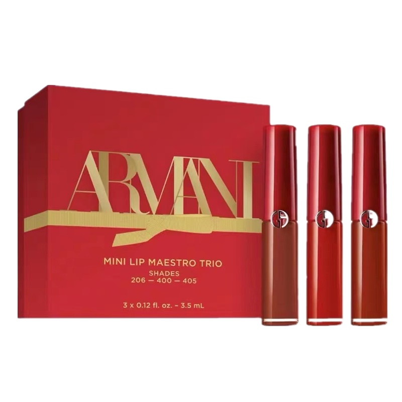 ARMANI阿玛尼圣诞套装[mini唇釉3支套装] 臻致丝绒哑光女士唇釉唇彩套装礼盒 送女友情人节圣诞礼物