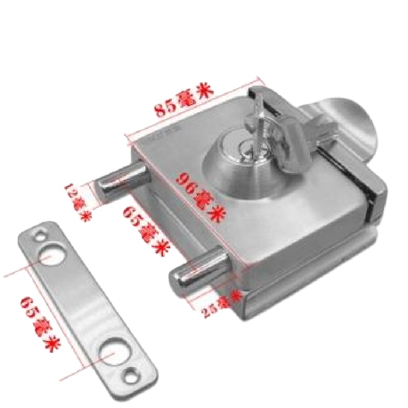 不锈钢玻璃门插销柱式方形锁 孔距65MM