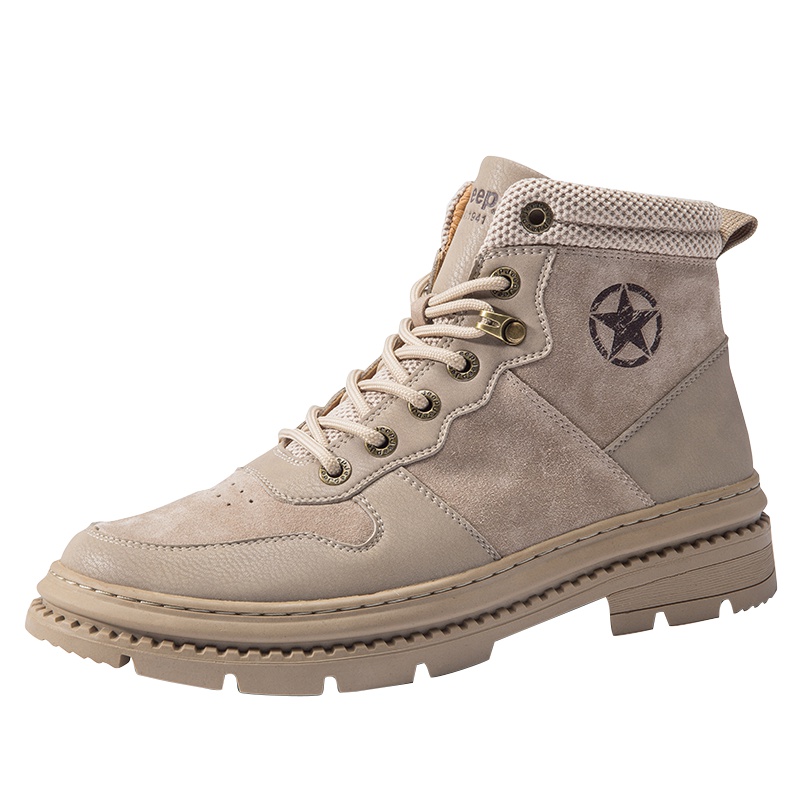 Jeep/吉普新款欧美风复古透气高帮男靴男士百搭运动休闲鞋耐磨猪皮工装鞋