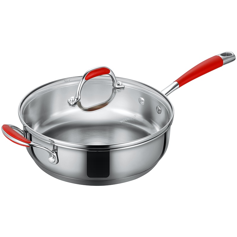 铂帝斯BODEUX 红袖添香系列 304不锈钢煎锅平底锅无涂层不粘锅电磁炉燃气通用