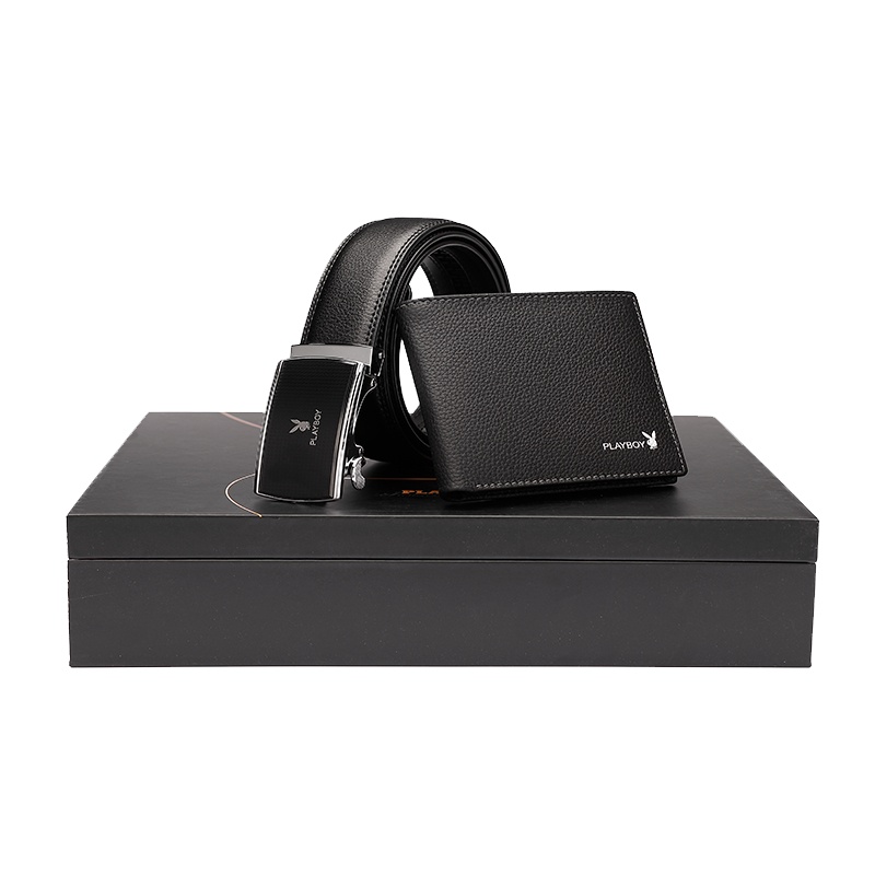 花花公子男士钱包真皮短款青中年皮带爸爸生日礼物腰带礼盒套装潮