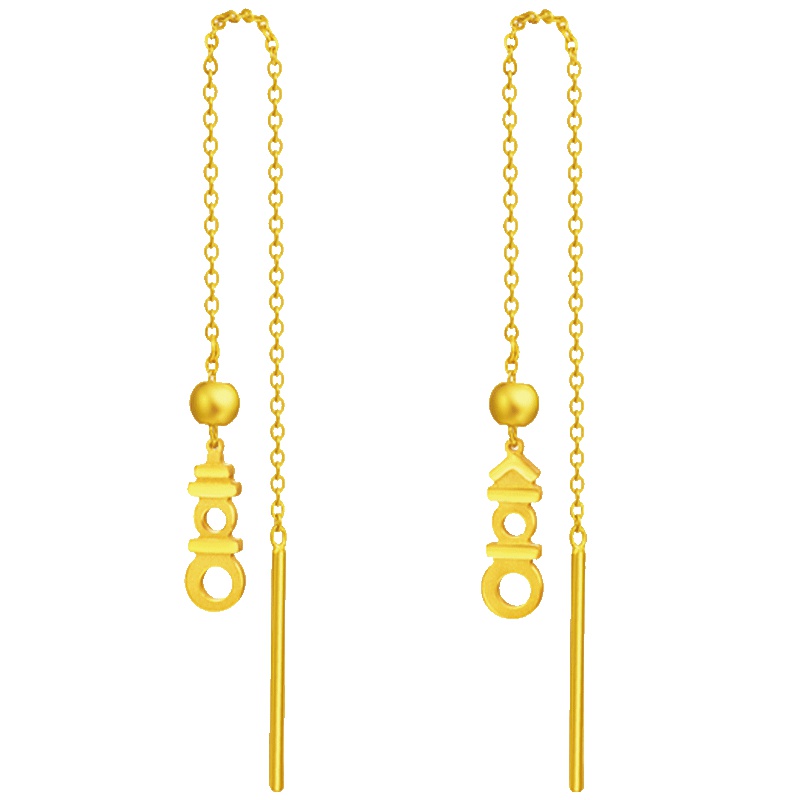 周大福花月佳期千金嫁妆黄金耳钉耳线计价（足金工费58元）F208239