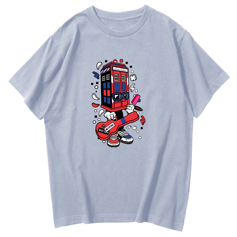 Saint Nichtirr春夏印花电话亭重磅新疆棉男女情侣宽松圆领T恤