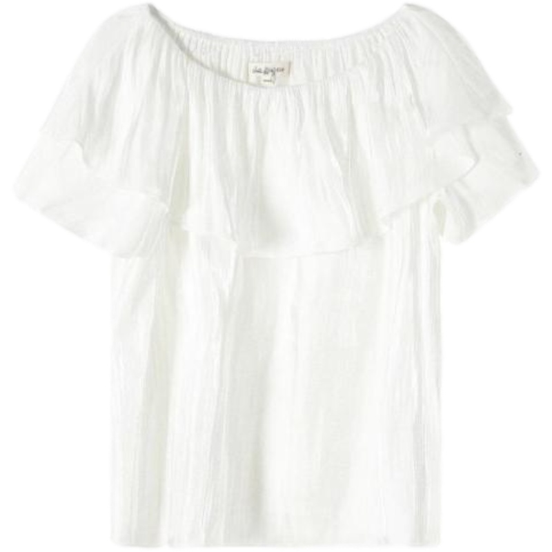 拉·贝缇推荐夏季新款一字肩女式雪纺上衣露肩短袖衬衣女