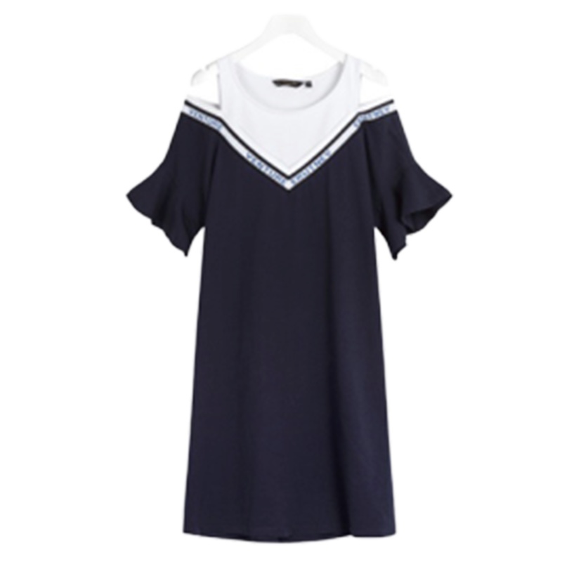 【专柜同款】拉夏贝尔夏假两件露肩荷叶袖显瘦休闲时尚吊带v领连衣裙10017674