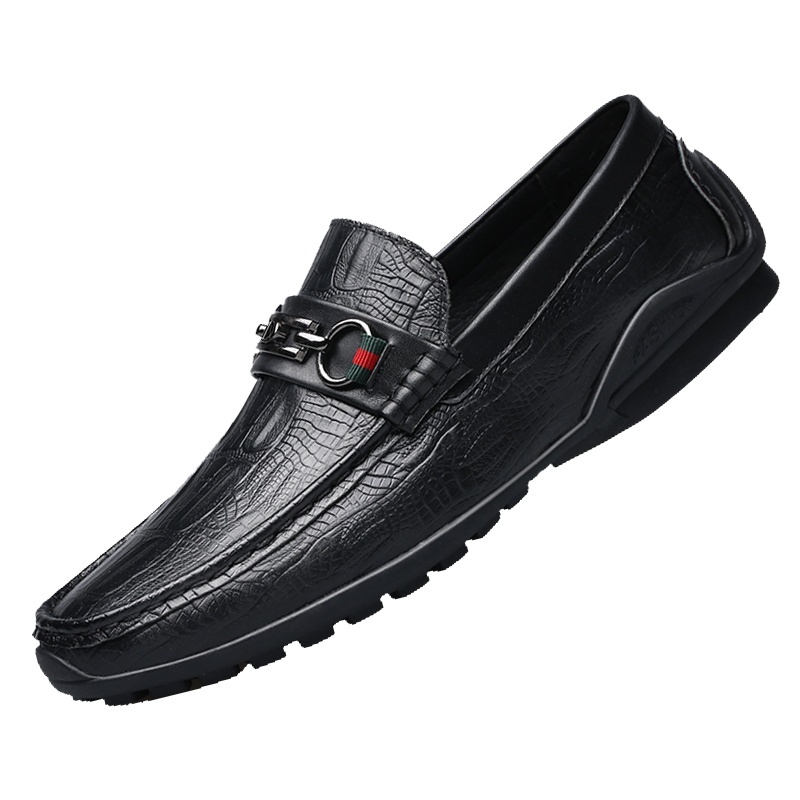 牧伦奴仕(MULUNUSHI)新款休闲皮鞋男士豆豆鞋懒人鞋二层牛皮(除牛反绒)休闲鞋男一脚蹬套脚皮鞋四季男鞋黑26134