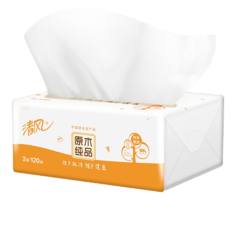 清风BR12D3E2 3层 120抽 18包/箱软抽 黄