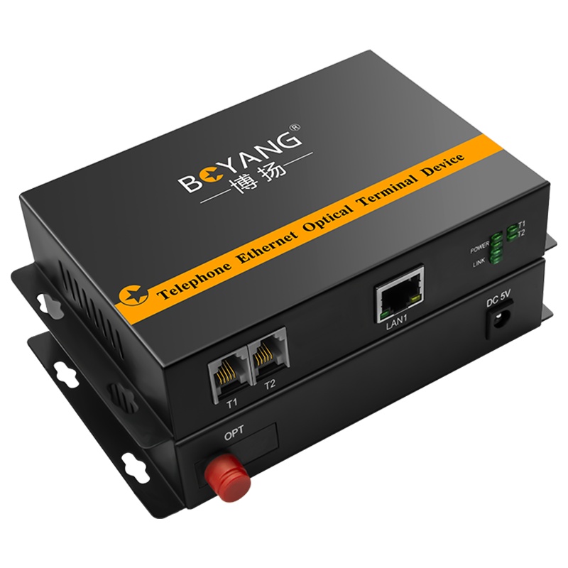 博扬(BOYANG)数字电话光端机 2路电话语音+1路网络 对讲音频加1路以太网 光纤传输FC接口 1对 BY-2P1E