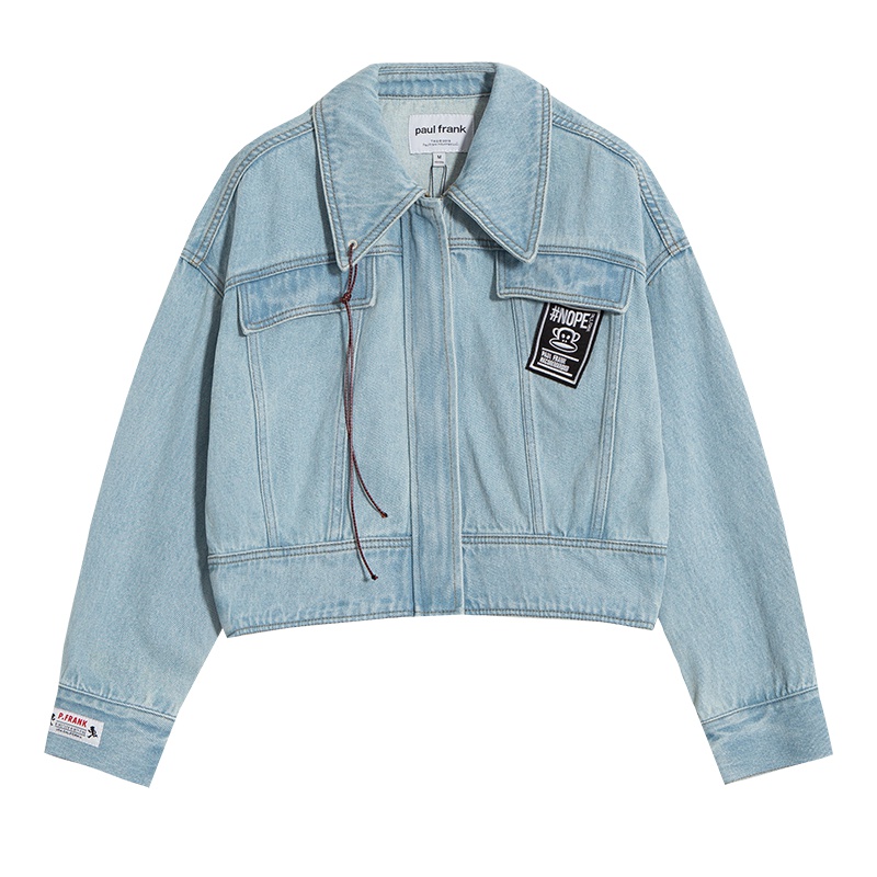 PaulFrank/大嘴猴春秋季新款夹克外套女长袖刺绣短款女装韩版 M 浅牛仔蓝