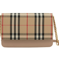 【预定】20春夏新款 BURBERRY Vintage 格纹帆布拼皮革斜背包 19*5*12cm