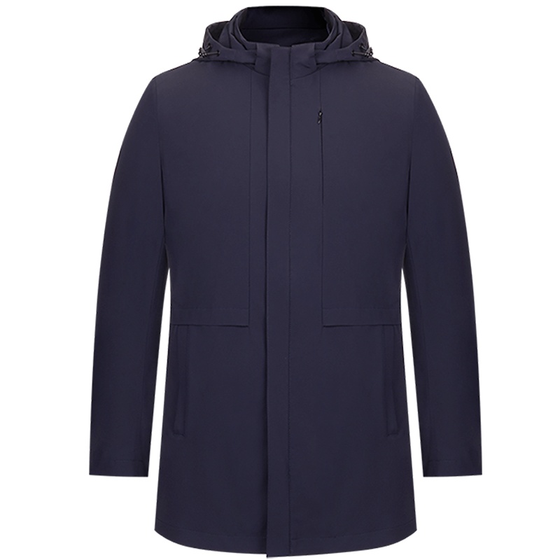 依文2019流行外套男暗兜 商务连帽夹克长款