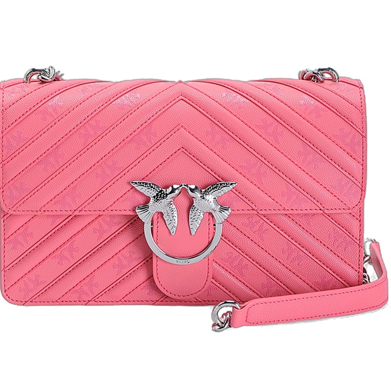 [直营]品高(PINKO) LOVE BIRDS 印花条纹牛皮搭扣手袋 女士链条包单肩包斜挎包 女包 欧美时尚