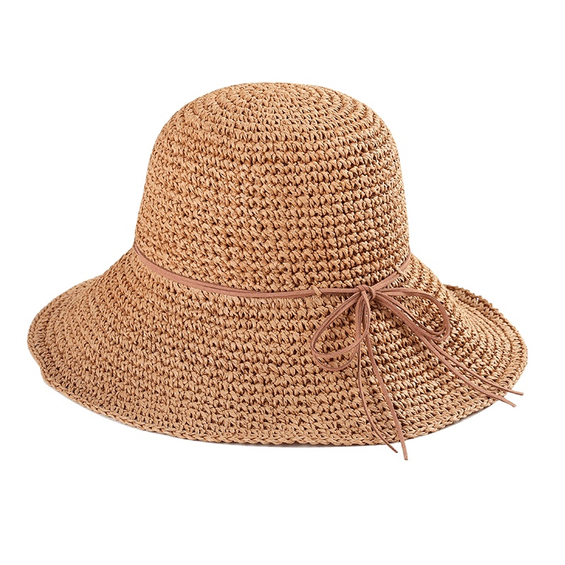瑞苏薇(RASUV) 休闲简约蝶结手工编织遮阳防晒草帽沙滩海边度假