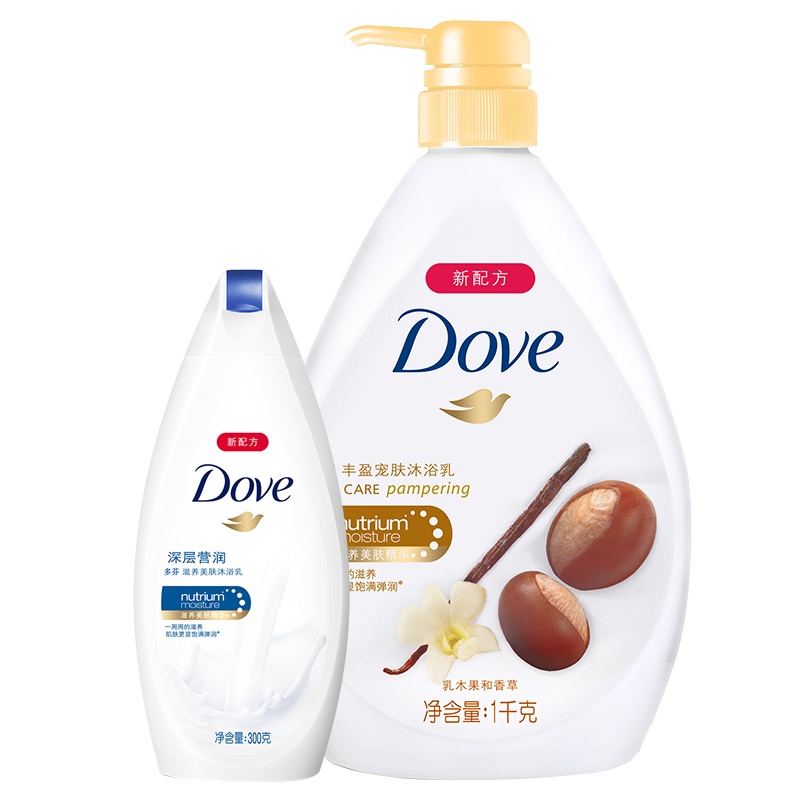 多芬 (DOVE) 丰盈宠肤沐浴露1KG+滋养美肤沐浴乳 深层营润300g 各种肤质 成人[联合利华]