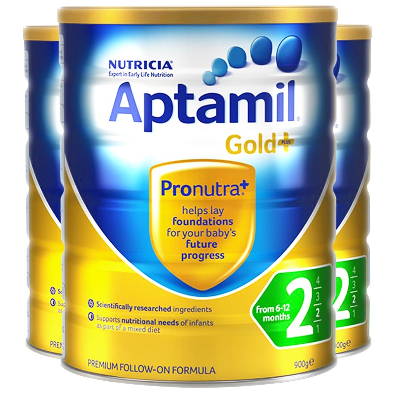 【恢复接单 需身份证】澳洲进口Aptamil新西兰爱他美金装婴儿奶粉2段6-12月900g*3罐