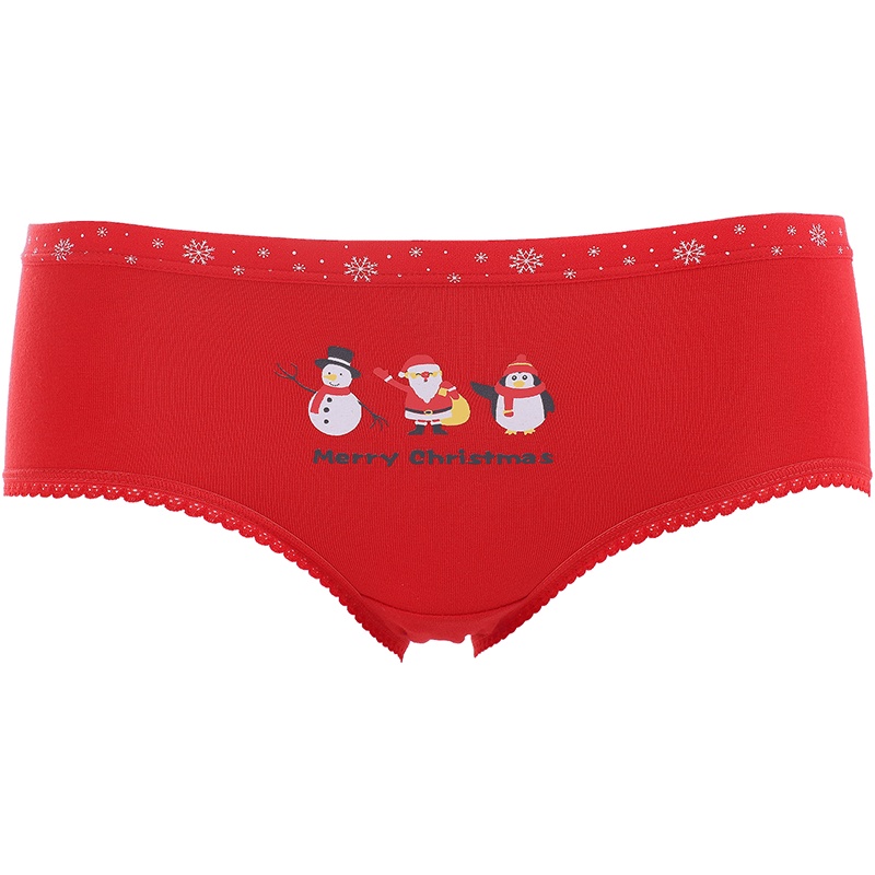 都市丽人【清仓甩卖】本命年红品3条装圣诞图案中腰三角女士内裤BK7A03
