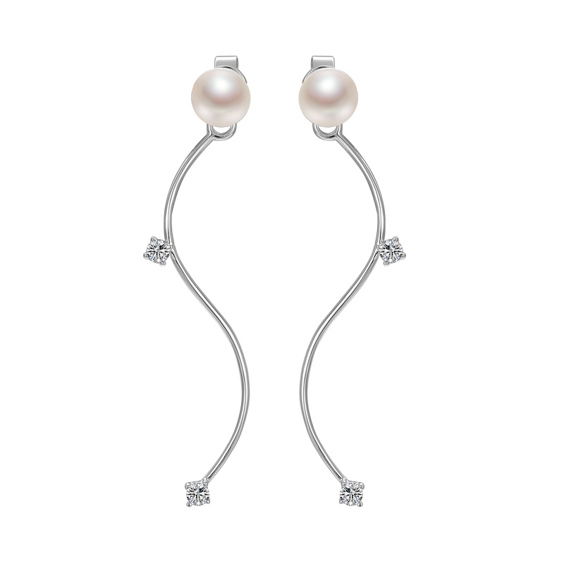 京润珍珠婉美 925银镶白色淡水珍珠耳钉 7-8mm馒头形 珠宝宠自己送妈妈