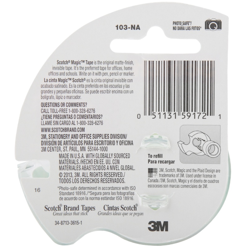 3M 思高 103 神奇隐形胶带 带简易切割座 19mm×4m 2个装