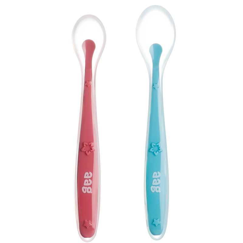 aag硅胶勺子 辅食碗勺新生儿软勺初生婴儿喂水儿童吃饭勺宝宝餐具雀蓝+薄红
