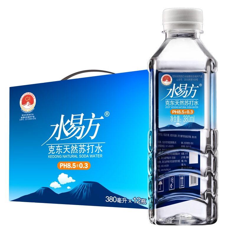 水易方天然苏打水380ml*12瓶 无气弱碱性饮用水矿泉水 礼盒装