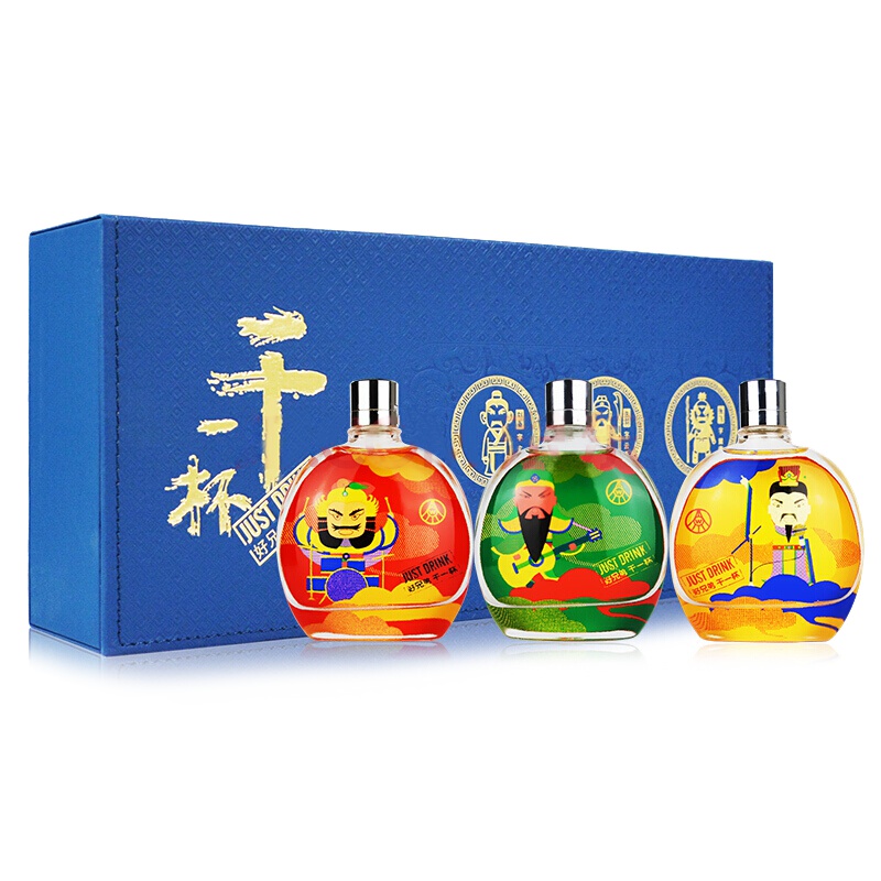 五粮液股份公司出品五粮液干一杯彩瓶刘关张小酒版46度浓香型白酒 118ml×3瓶裸瓶装