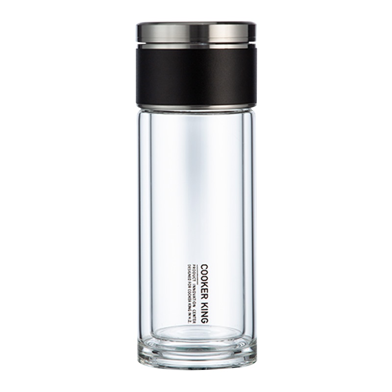 炊大皇玻璃杯 智能显温双层高硼硅玻璃水杯带茶隔男女通用车载轻巧便携茶水分离创意泡茶玻璃杯子350ml ZM35A