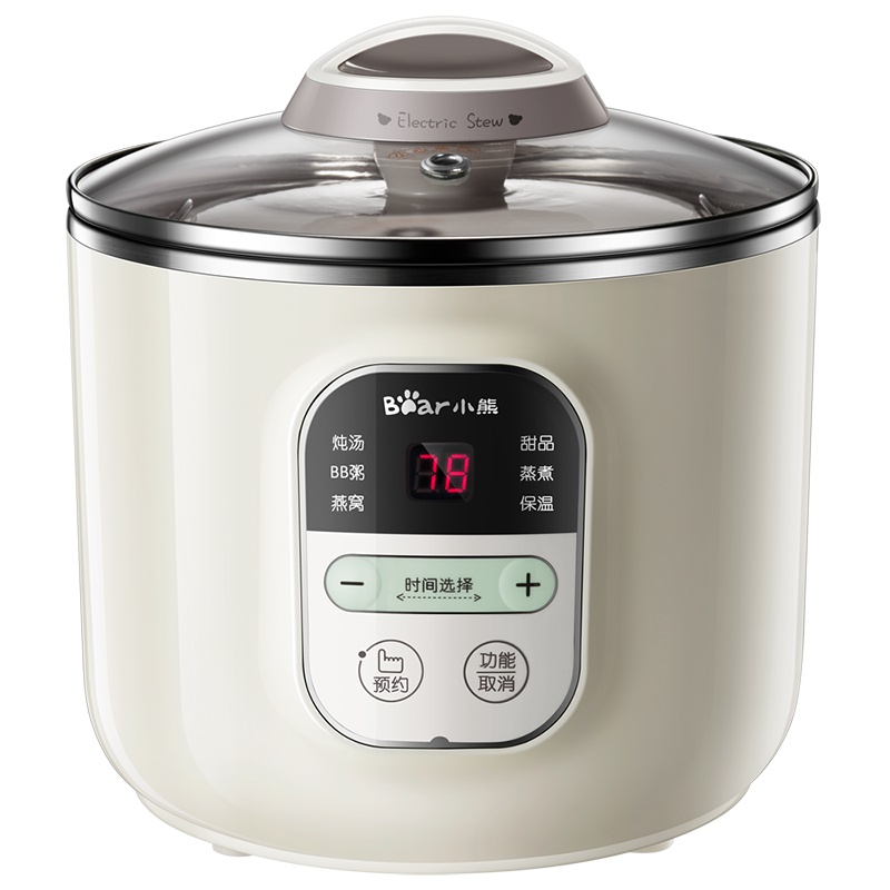 小熊(Bear)电炖盅DDZ-B12E2 1.2L天然白瓷内胆微电脑智能预约煲汤BB粥甜品燕窝宿舍家用电炖锅