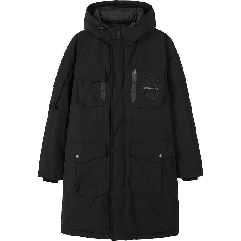 Semir森马工装羽绒服长款男冬季2019男装连帽加厚保暖宽松男生外套