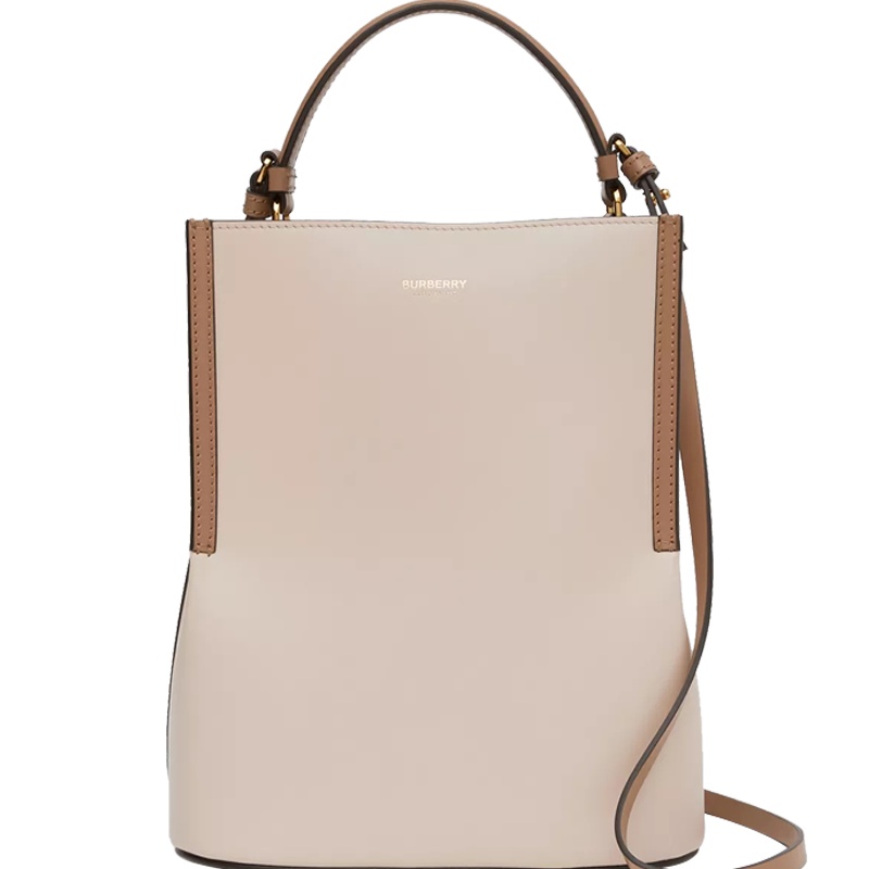 预订BURBERRY/博柏利 Peggy - 小号双色皮革佩格水桶包 21*16.5*25CM