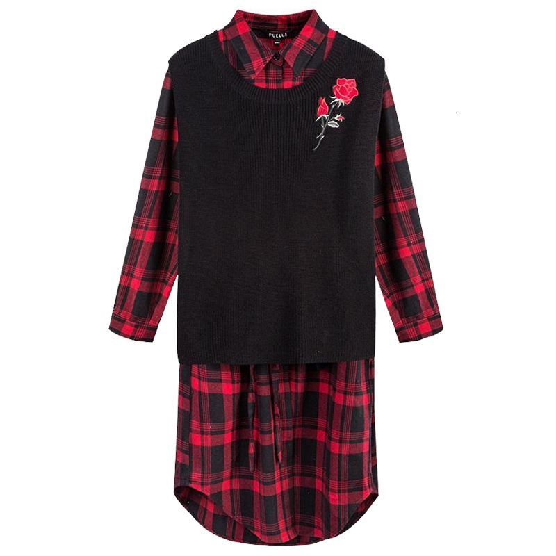 【专柜同款】拉夏贝尔Puella冬季新款韩版中长针织马甲连衣裙两件套女20011671