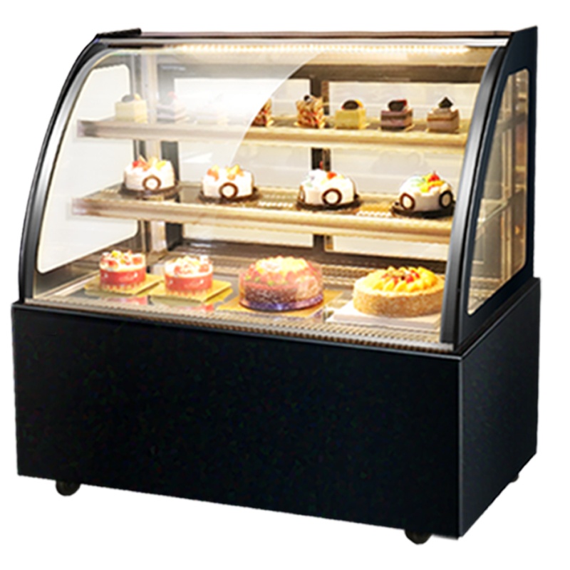 乐创(lecon )蛋糕柜展示柜商用水果保鲜柜冷藏柜寿司饮料熟食玻璃陈列(黑色弧形1.2米落地式)YM-FLZG-12