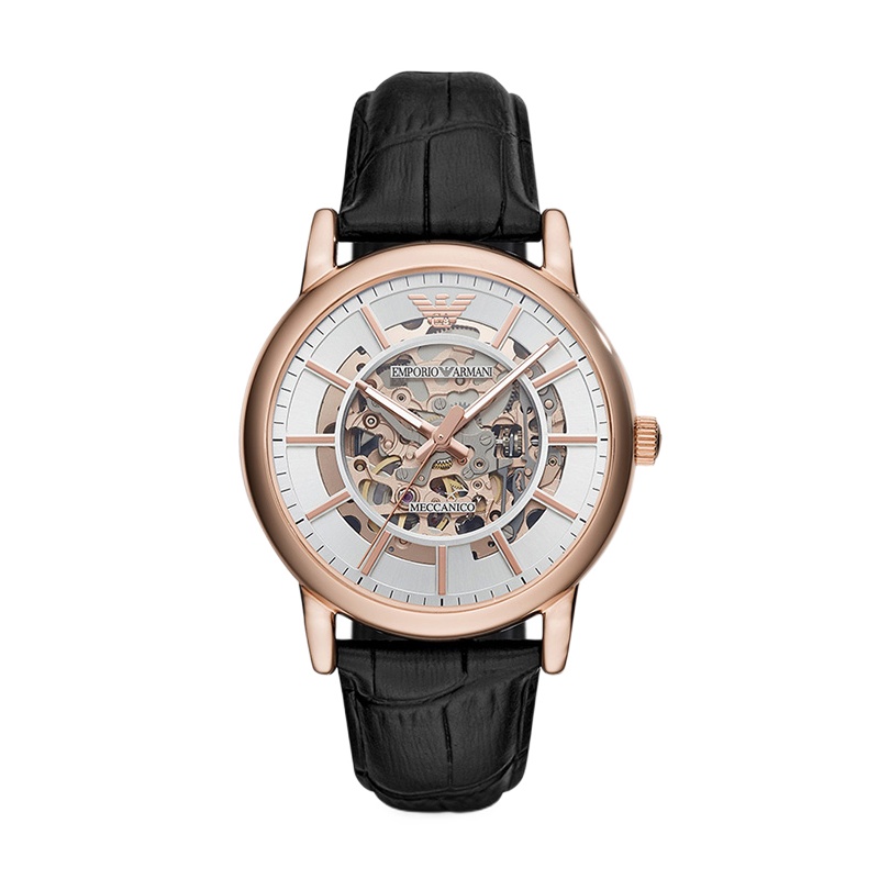 阿玛尼(Emporio Armani)男士手表经典休闲机械镂空时尚男腕表 皮带 AR60007