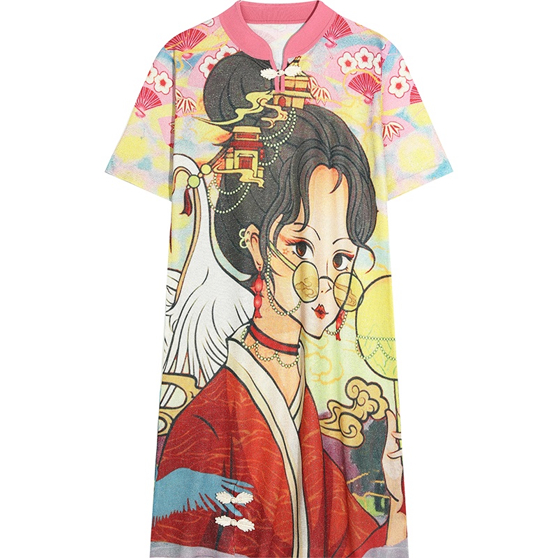 妖精的口袋亮丝旗袍改良版连衣裙女2020春夏新款国风显瘦洋气裙子