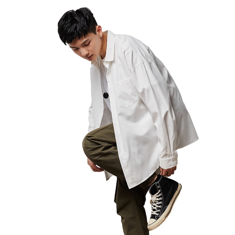 唐狮白色衬衫男长袖秋冬季加绒加厚保暖打底衬衣韩版休闲帅气寸衫