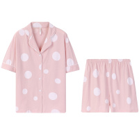 安之伴睡衣女夏冰爽棉印圆点国民领短袖女套装