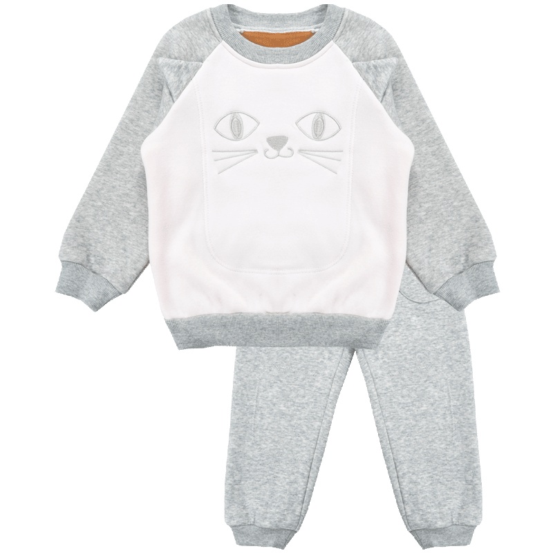 婴姿坊春秋女童女宝宝儿童长袖裤子绣花加绒两件套