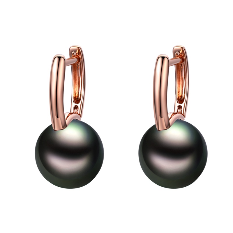 brir佰色传情8-9mm正圆大溪地黑珍珠耳饰耳环女18K金正品女