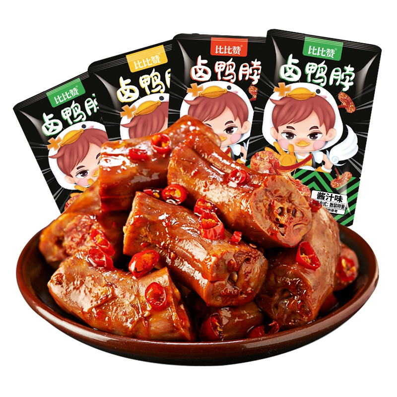 [第二件减2元]欧贝拉卤鸭脖[甜辣味]150g(内含10包)袋装辣味鸭肉熟零食解馋网红休闲卤味即食品