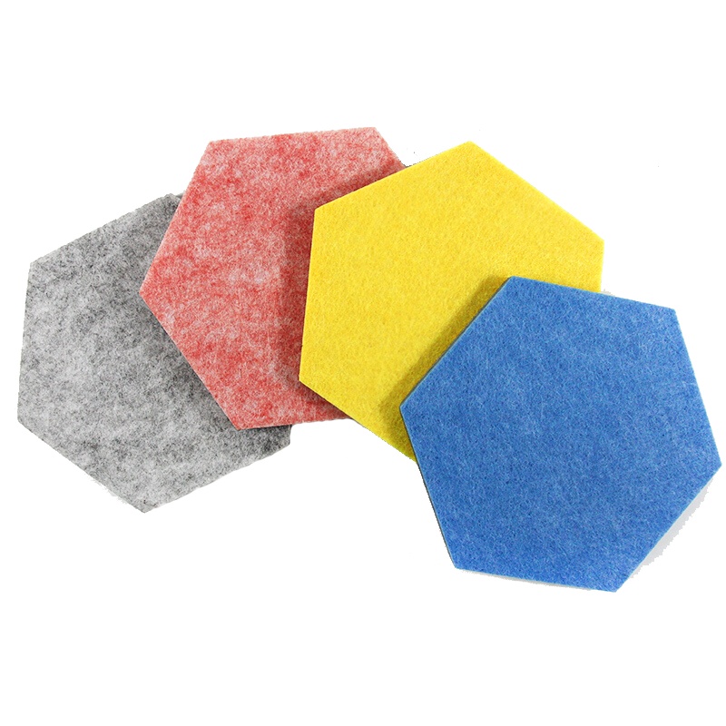 墨斗鱼 毛毡六角形自粘墙贴4个装1410创意功能型毛毡装饰墙贴居家卧室彩色装饰板贴背景墙装饰灰黄红蓝4色