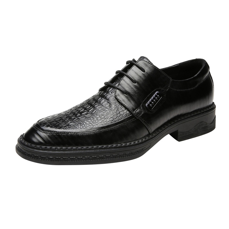 洛克华菲男鞋冬季商务休闲皮鞋男韩版大码真皮男士正装结婚鞋子潮鳄鱼纹时尚