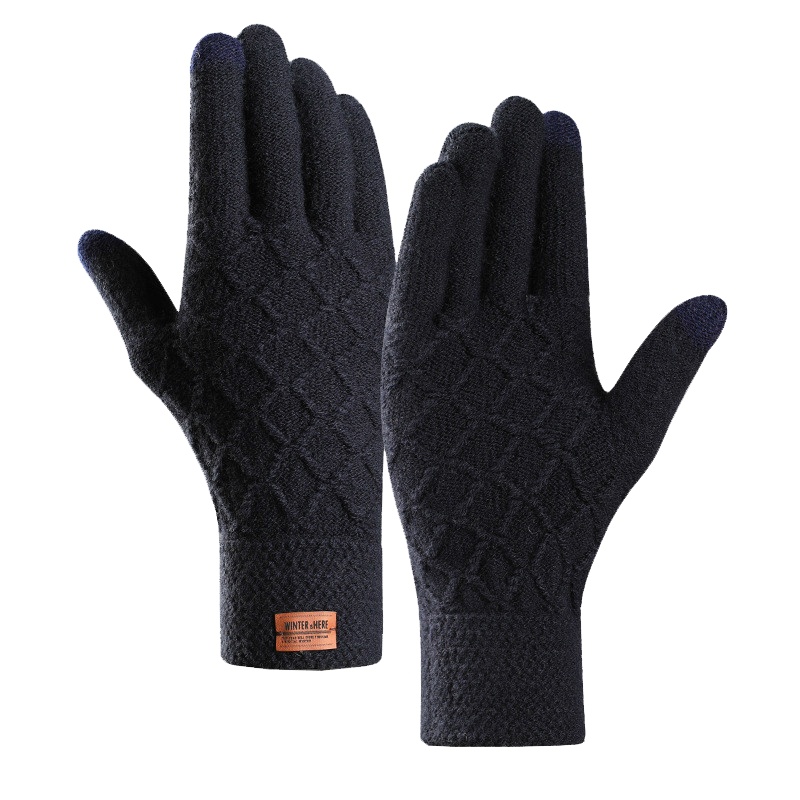 厂家 针织手套秋冬季男士户外骑行韩版毛线加绒保暖触屏开车