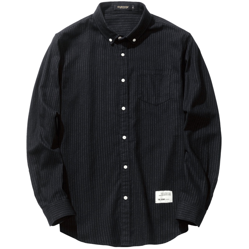 千纸鹤男士衬衣2019秋青年纯棉长袖衬衫男休闲条纹上衣10123